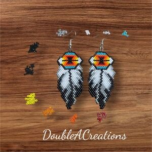Southwest Feathers Beaded Earrings, New, Handmade by Me